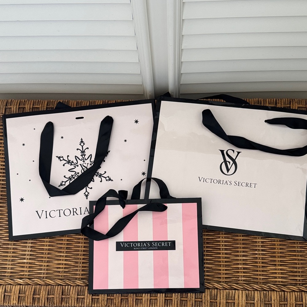 Victoria's Secret Black and Pink Shopping Bag Trio